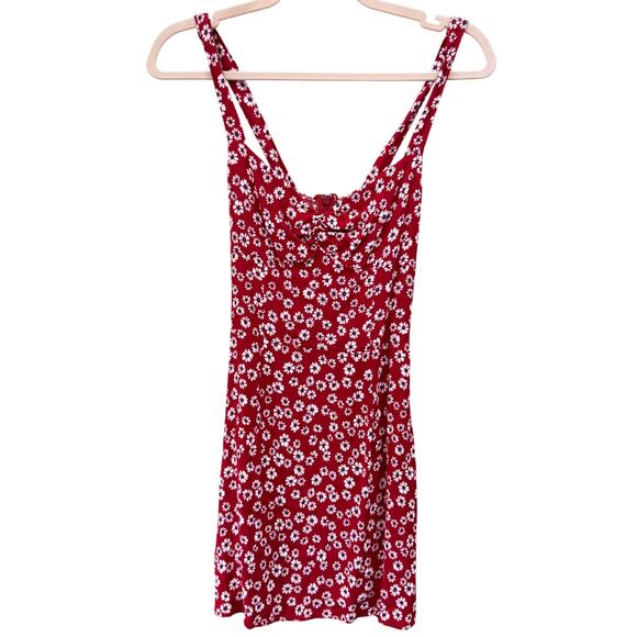 REFORMATION Baldwin Mini Dress Tagged Size 4 Fits 0-2 Red Daisy Floral Print - Picture 2 of 11